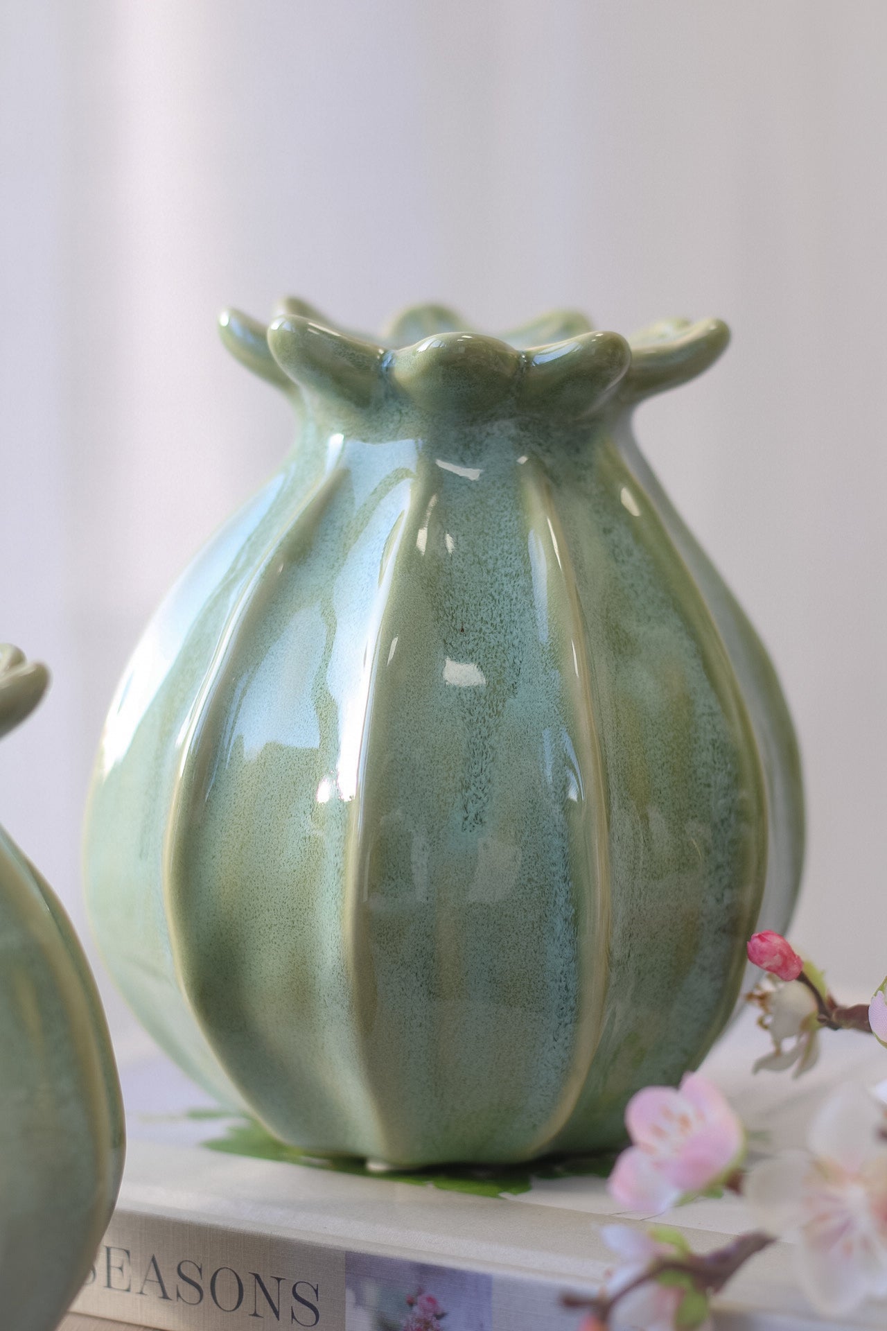 Farmhouse Green Poppy Head Vase