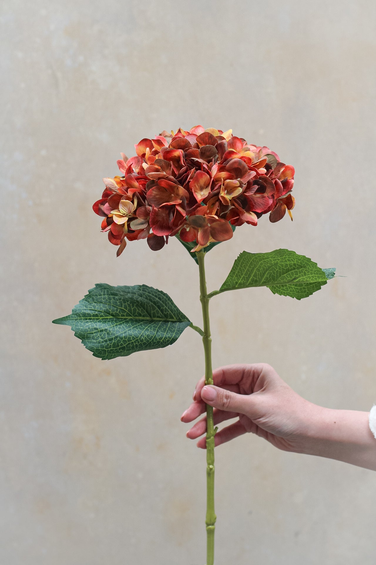 Faux Autumn Orange Hydrangea Stem