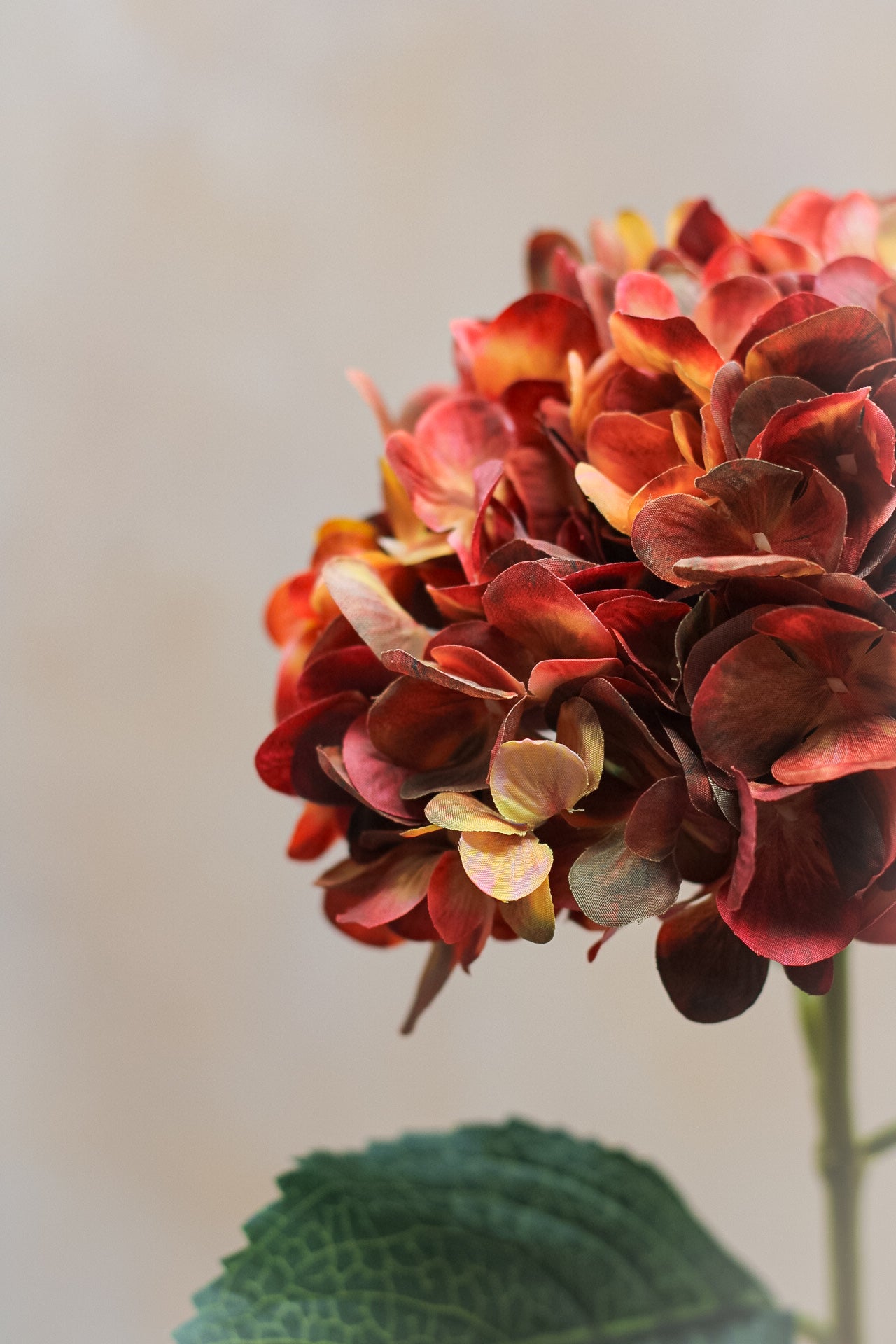 Faux Autumn Orange Hydrangea Stem