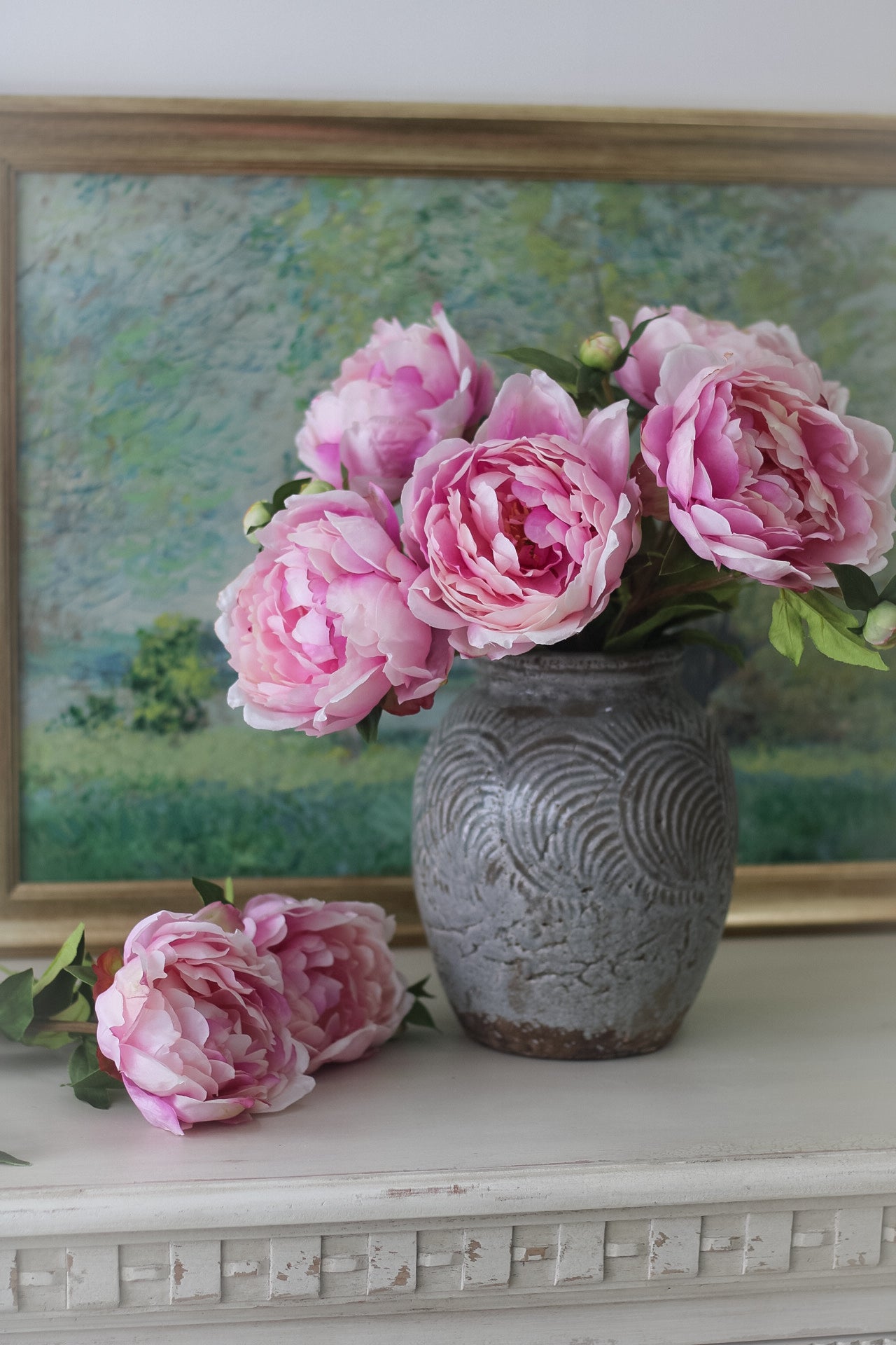 Faux Classic Pink Peony Stem