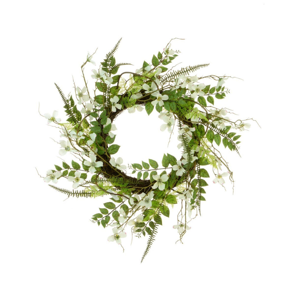 Faux Dogwood and Fern Wreath