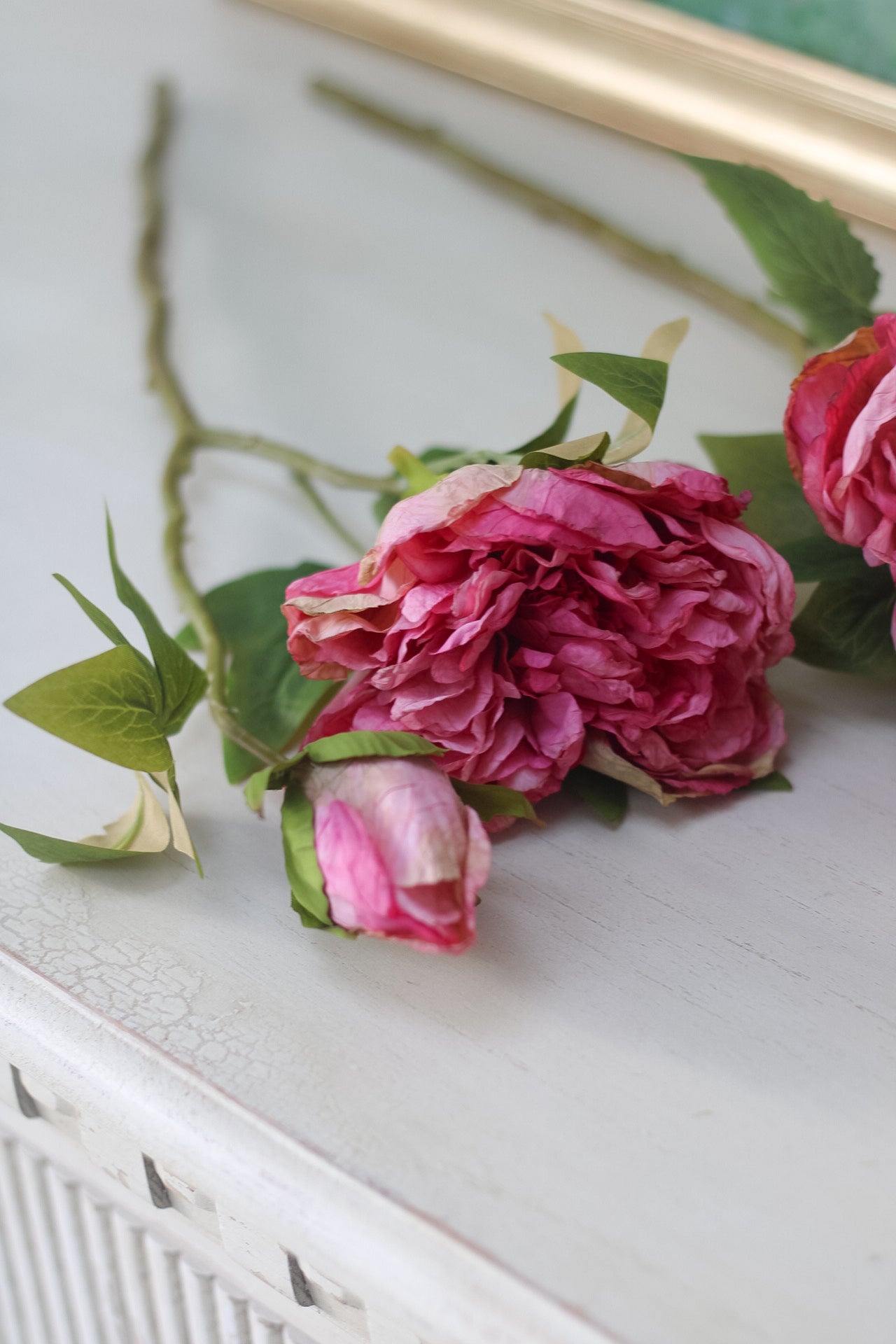 faux dried touch hot pink peony stem