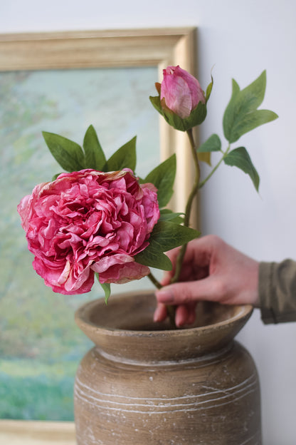 single faux spring dried touch pink peony stem for spring home decor