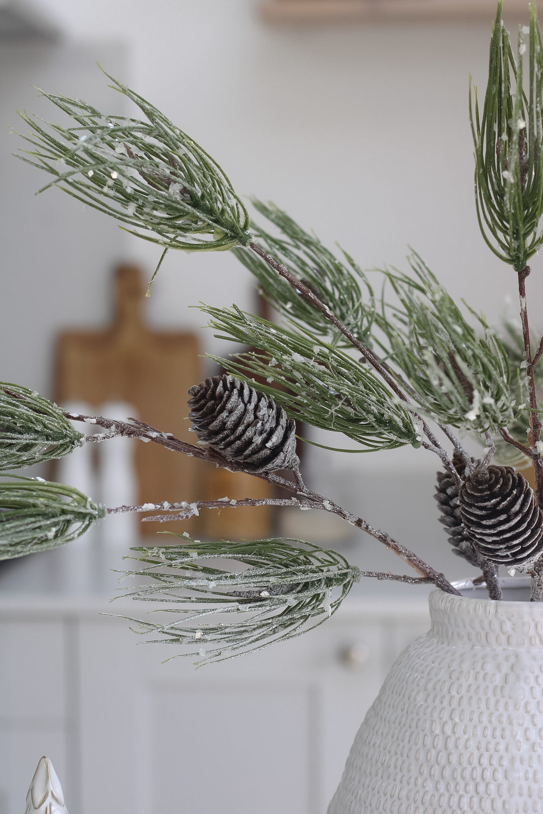 up close of Faux Frosted Pine Branch