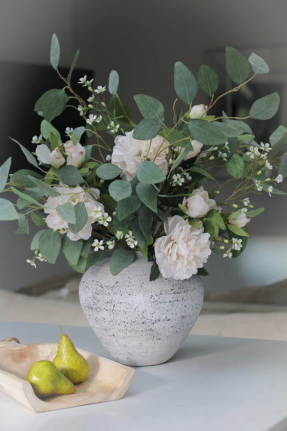 Faux Peony and Silver Dollar Eucalyptus Arrangement