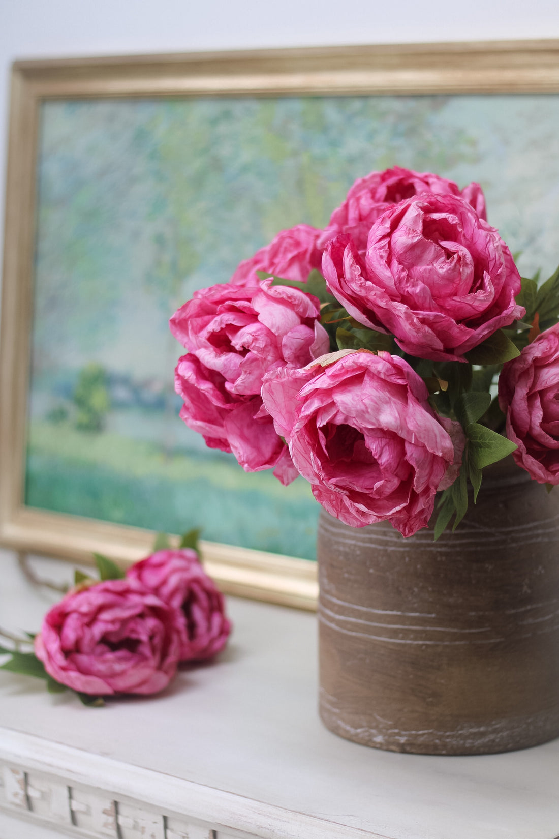 Faux Pink Dried Closed Peony Stem