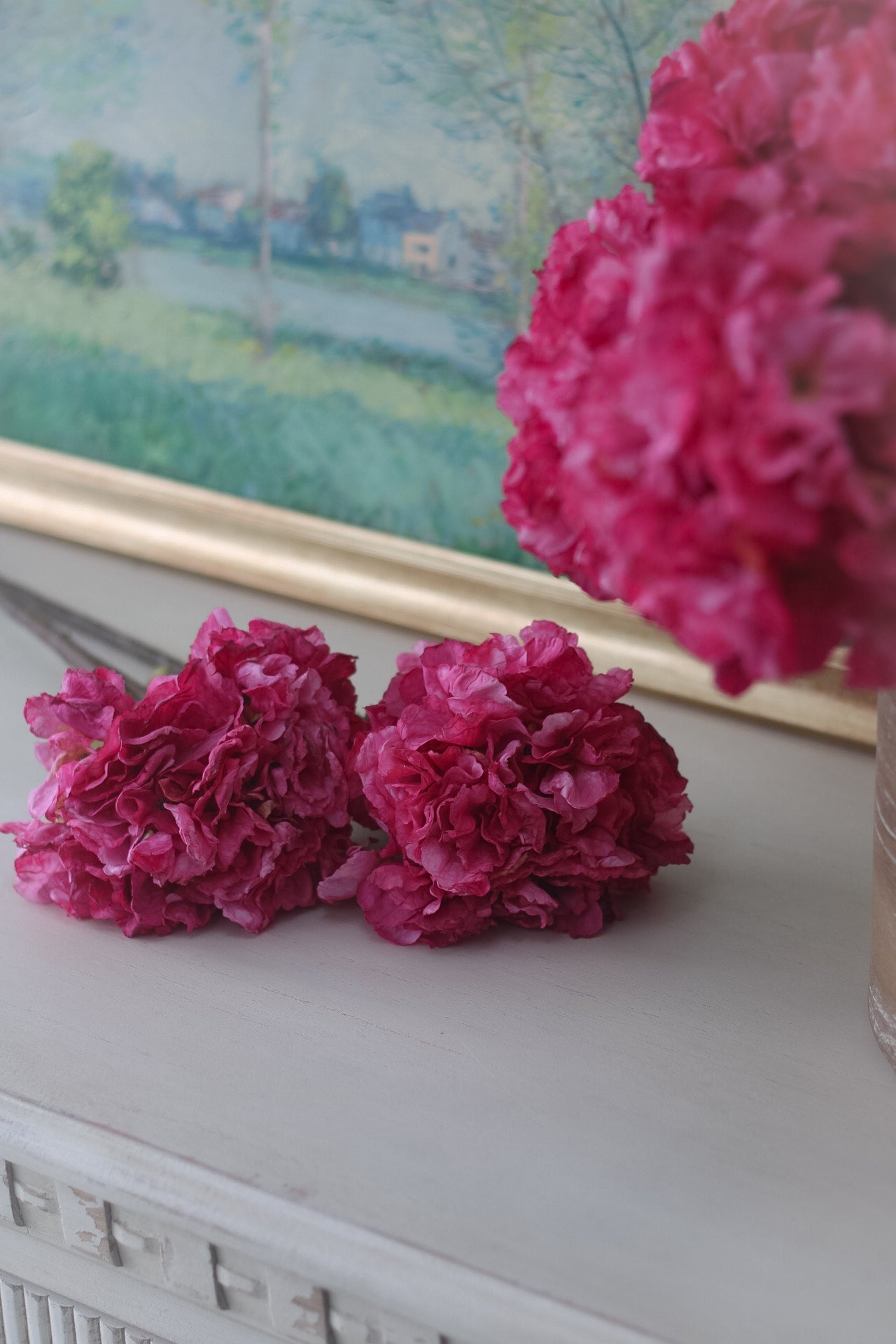 Faux Pink Dried Ruffle Hydrangea