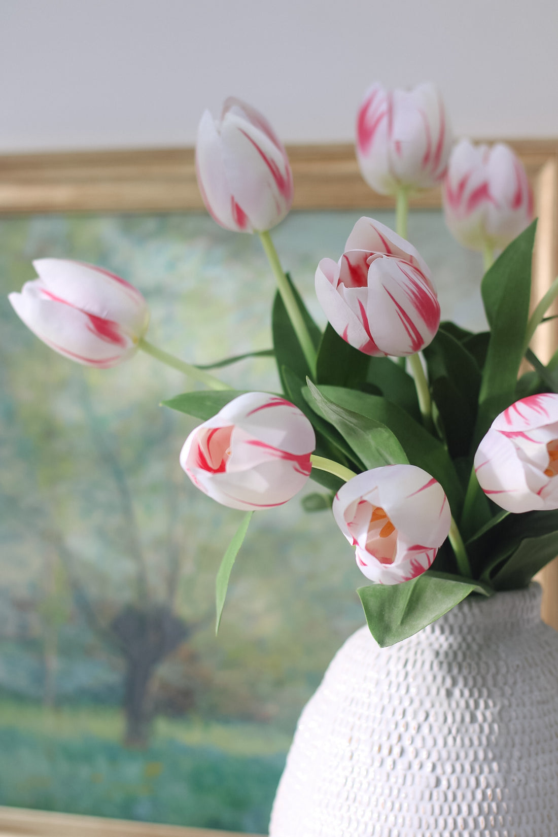 Faux Pink Flecked Garden Tulip Stem