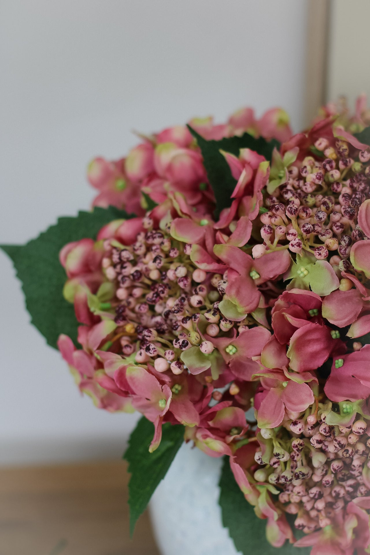 Faux Vintage Pink Budding Hydrangea Stem