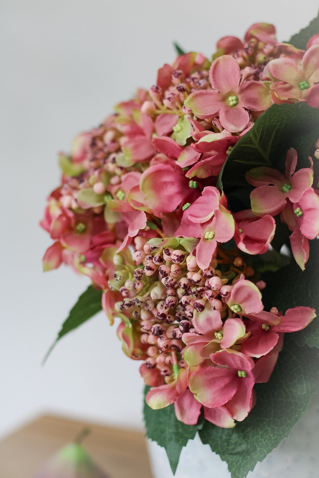 Faux Vintage Pink Budding Hydrangea Stem