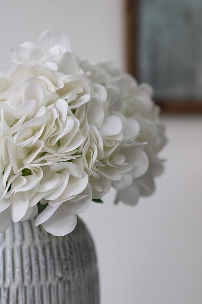 Faux White Hydrangea Real Touch beautiful paired with elegant rustic vase