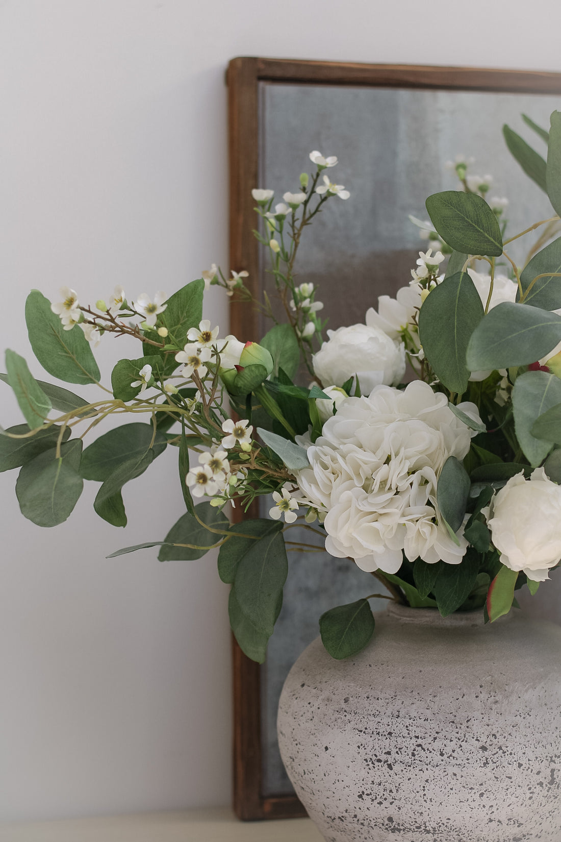 Faux White Hydrangea and Peony Arrangement 002