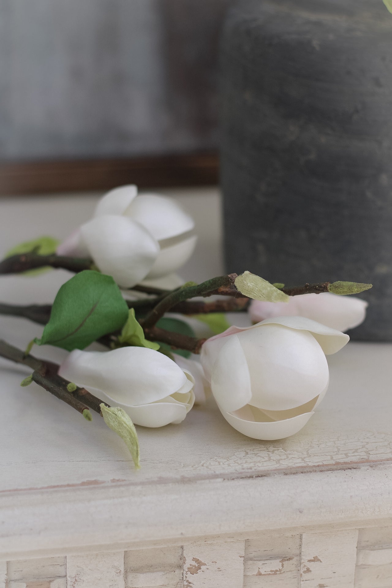 Faux White Magnolia Stem for beautiful home decor