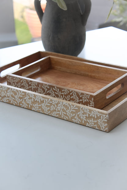 Floral Mango Wood Rectangular Tray