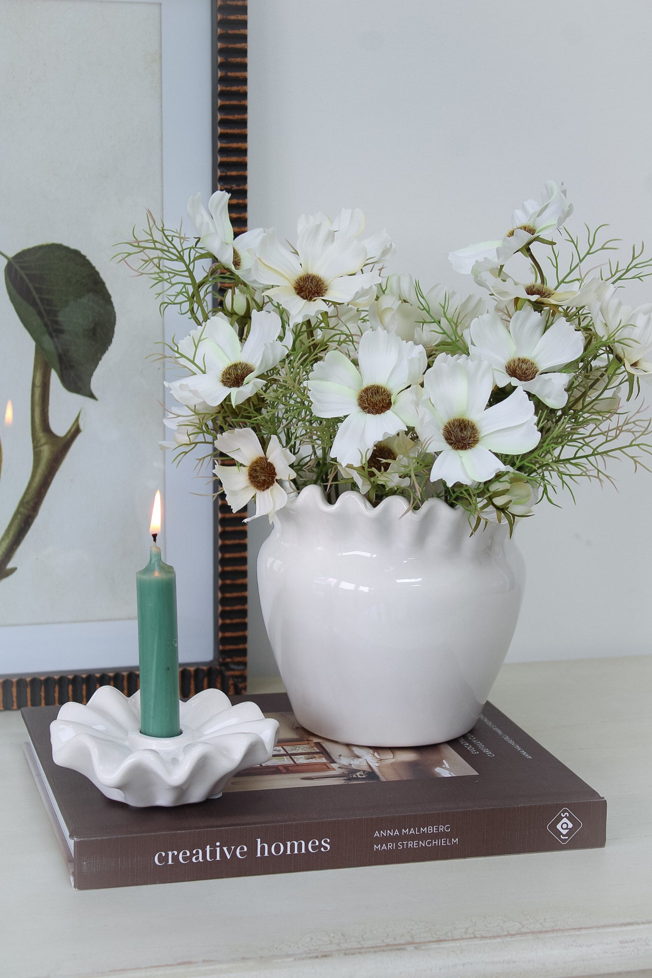 Frilly White Ceramic Dinner Candle Holder