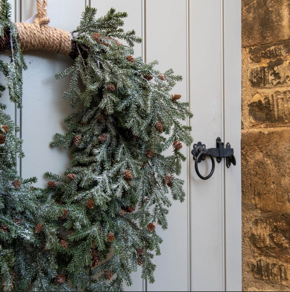 Frosted Pine Teardrop Jute Wreath