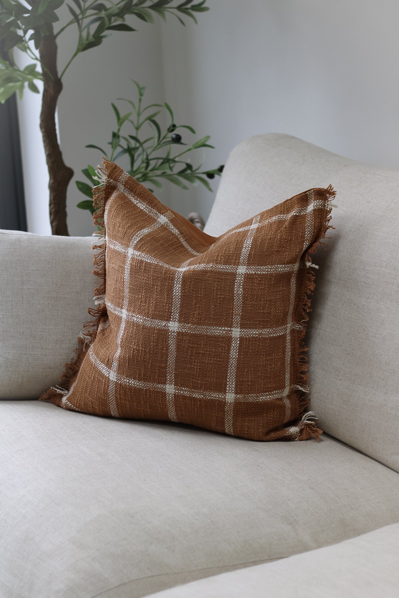 Ginger Checked Weave Cushion