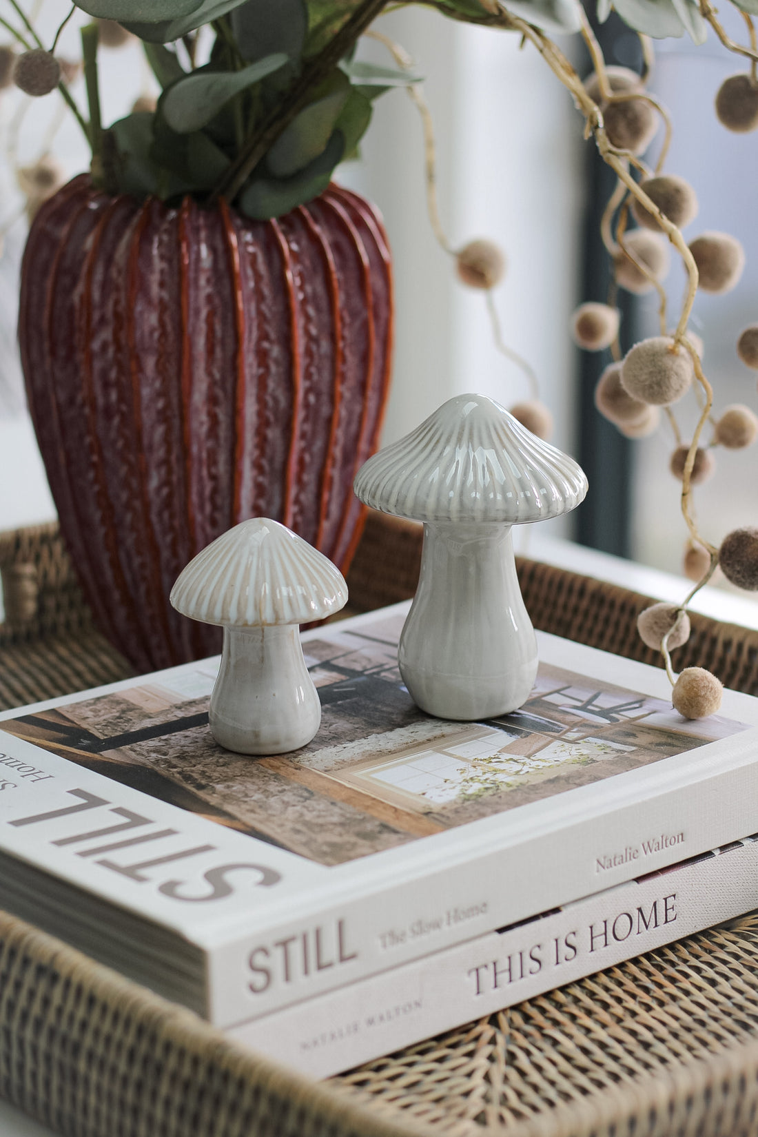 Glazed Ceramic Mushrooms | Set of 2