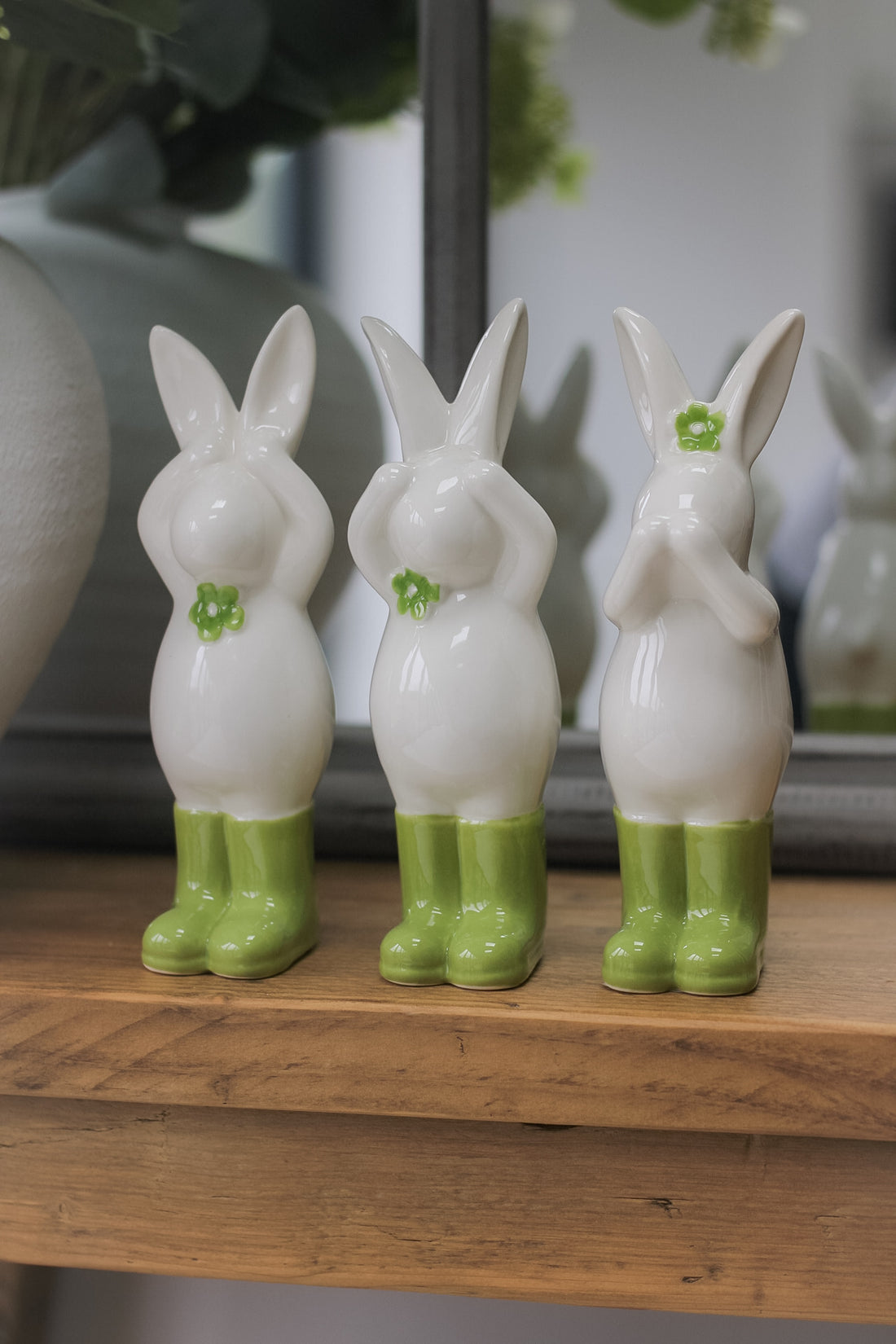 Green Hear, See, Speak Floral Bunnies