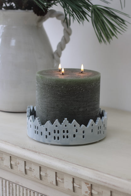 Grey Ceramic Round Winter Village Tray