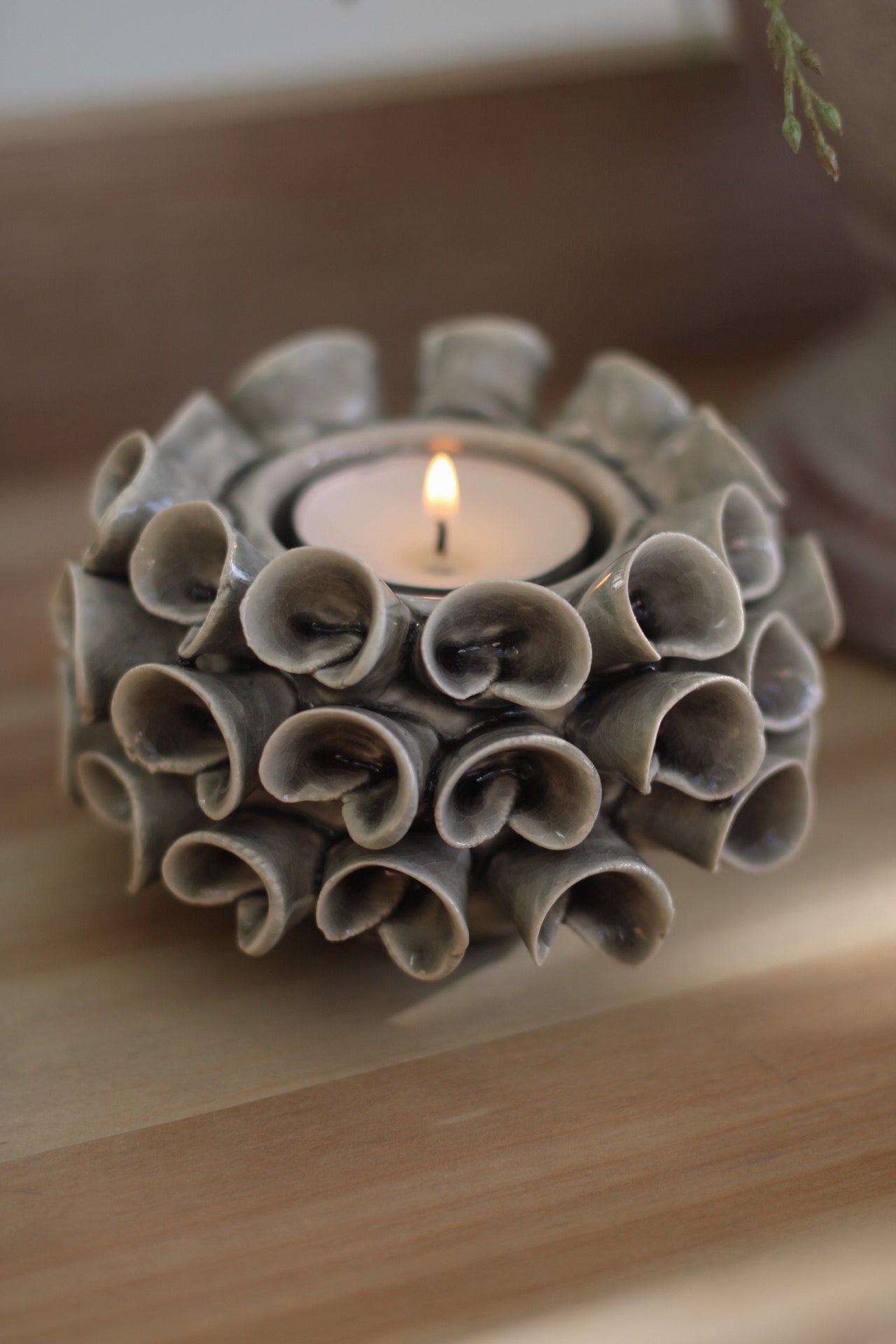 Grey Petal Ceramic Candle Holder for cosy candelight in your home