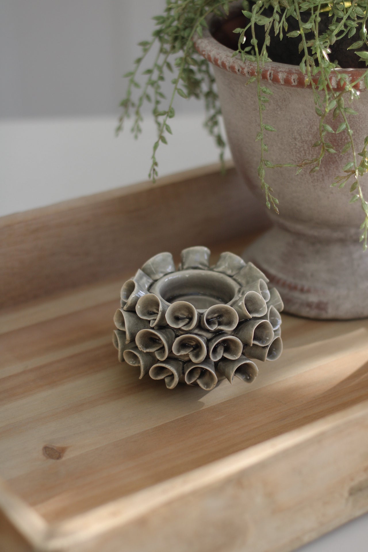 Grey Petal Ceramic Candle Holder for beautiful home decor