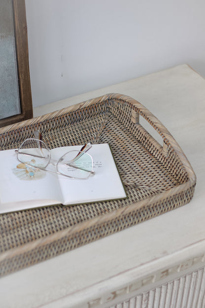 Grey Washed Rattan Rectangular Tray 002