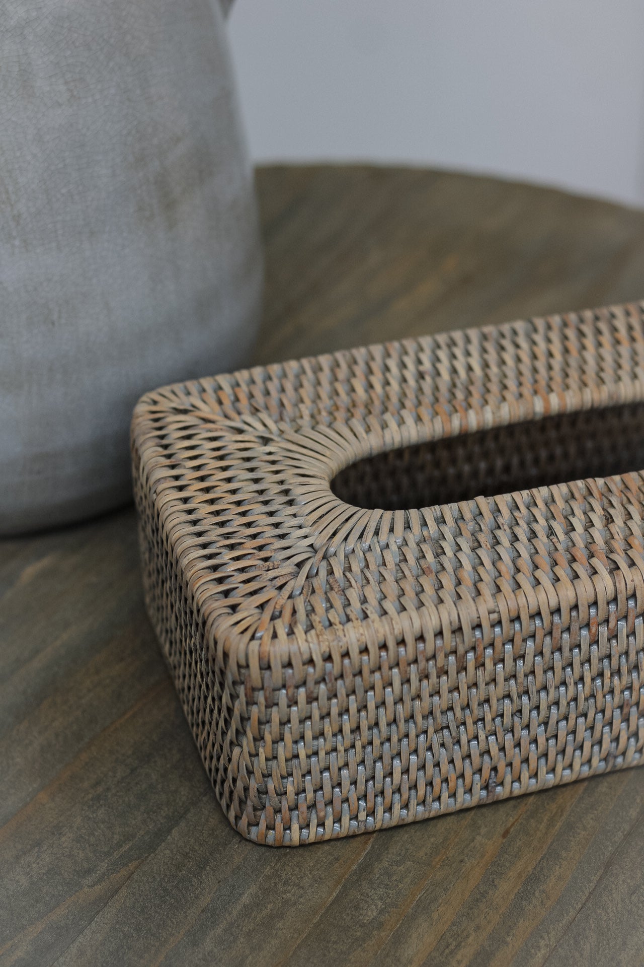 Grey Washed Rattan Tissue Box Cover