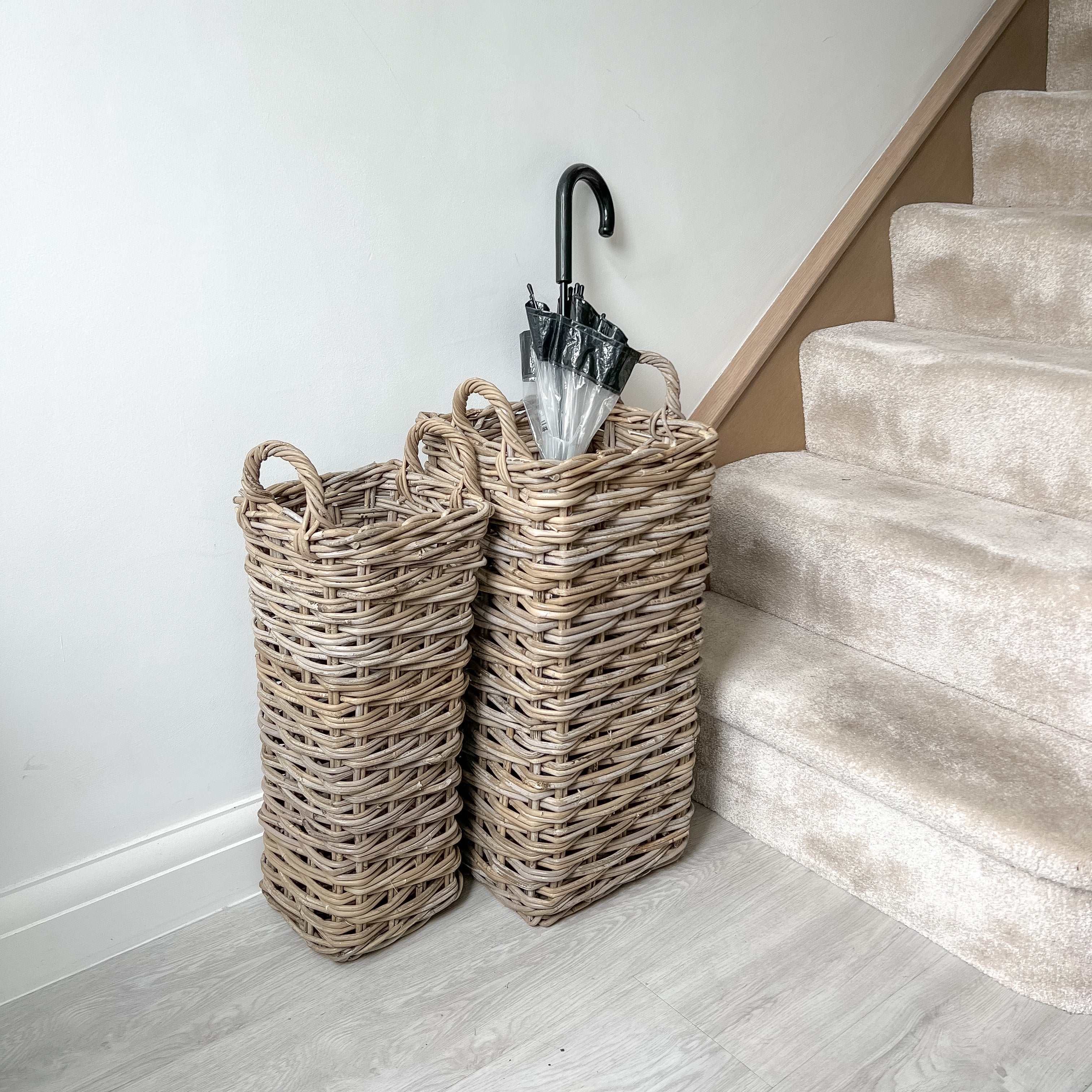 Grey Washed Rattan Umbrella Basket