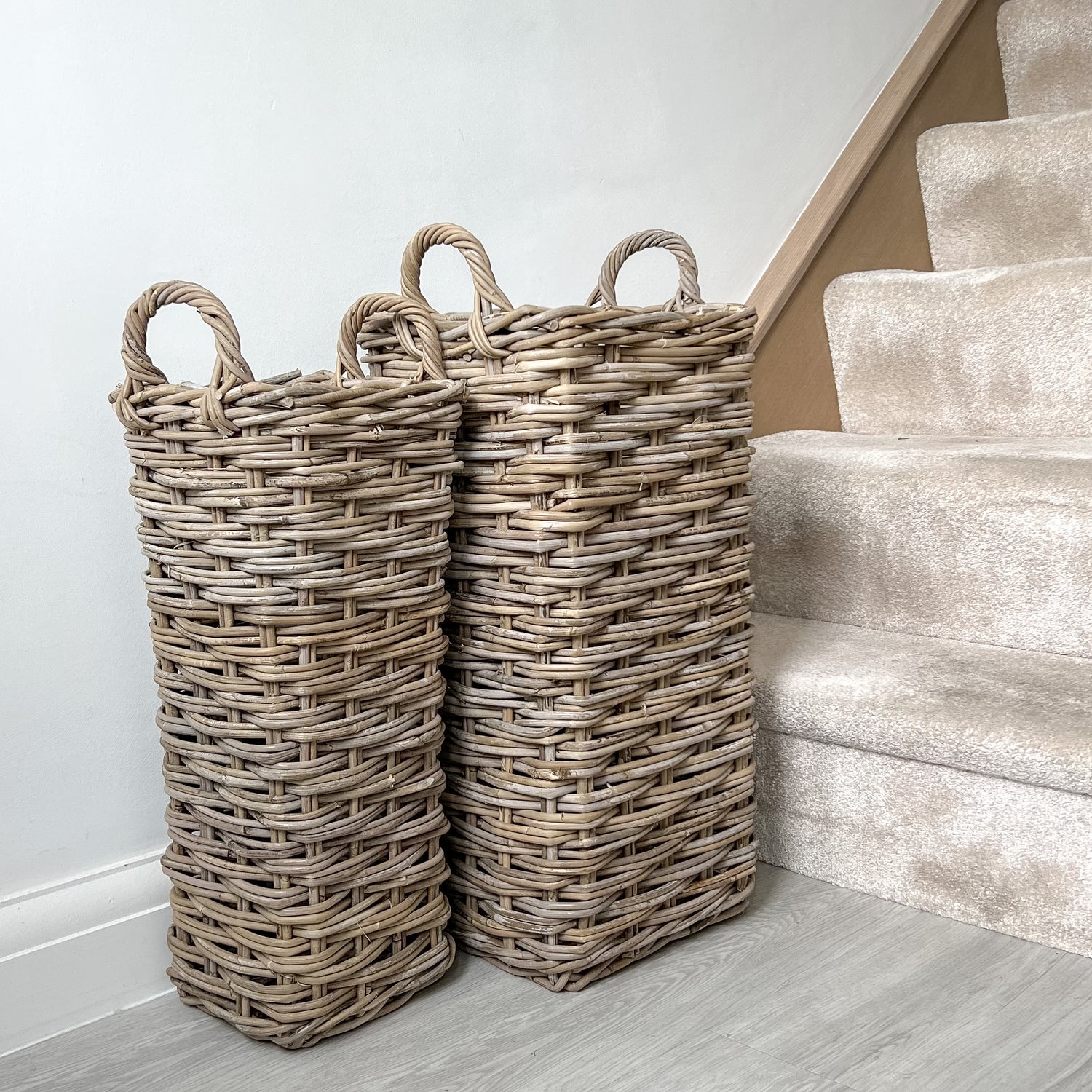 Grey Washed Rattan Umbrella Basket