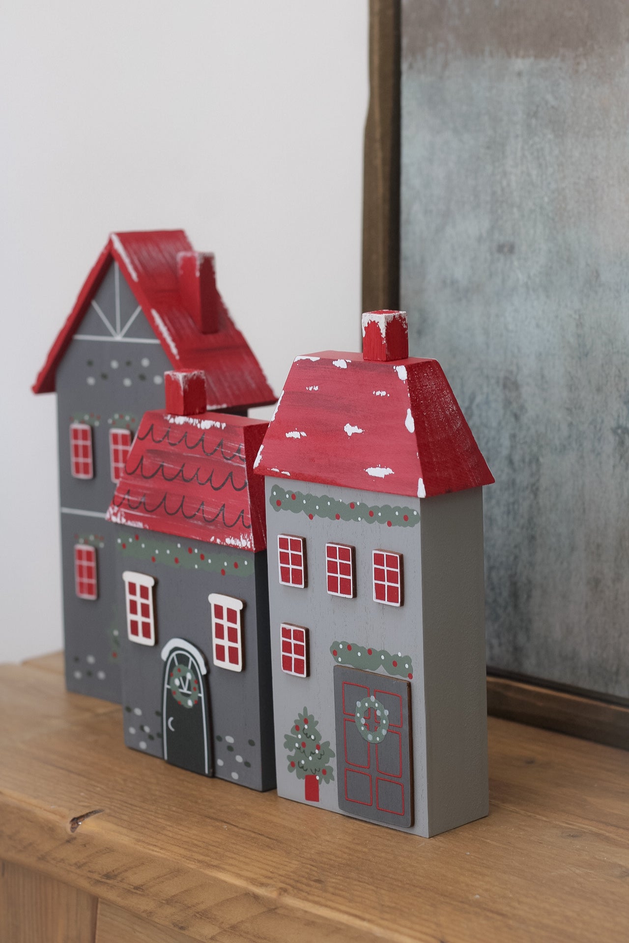 collection of wooden christmas houses 