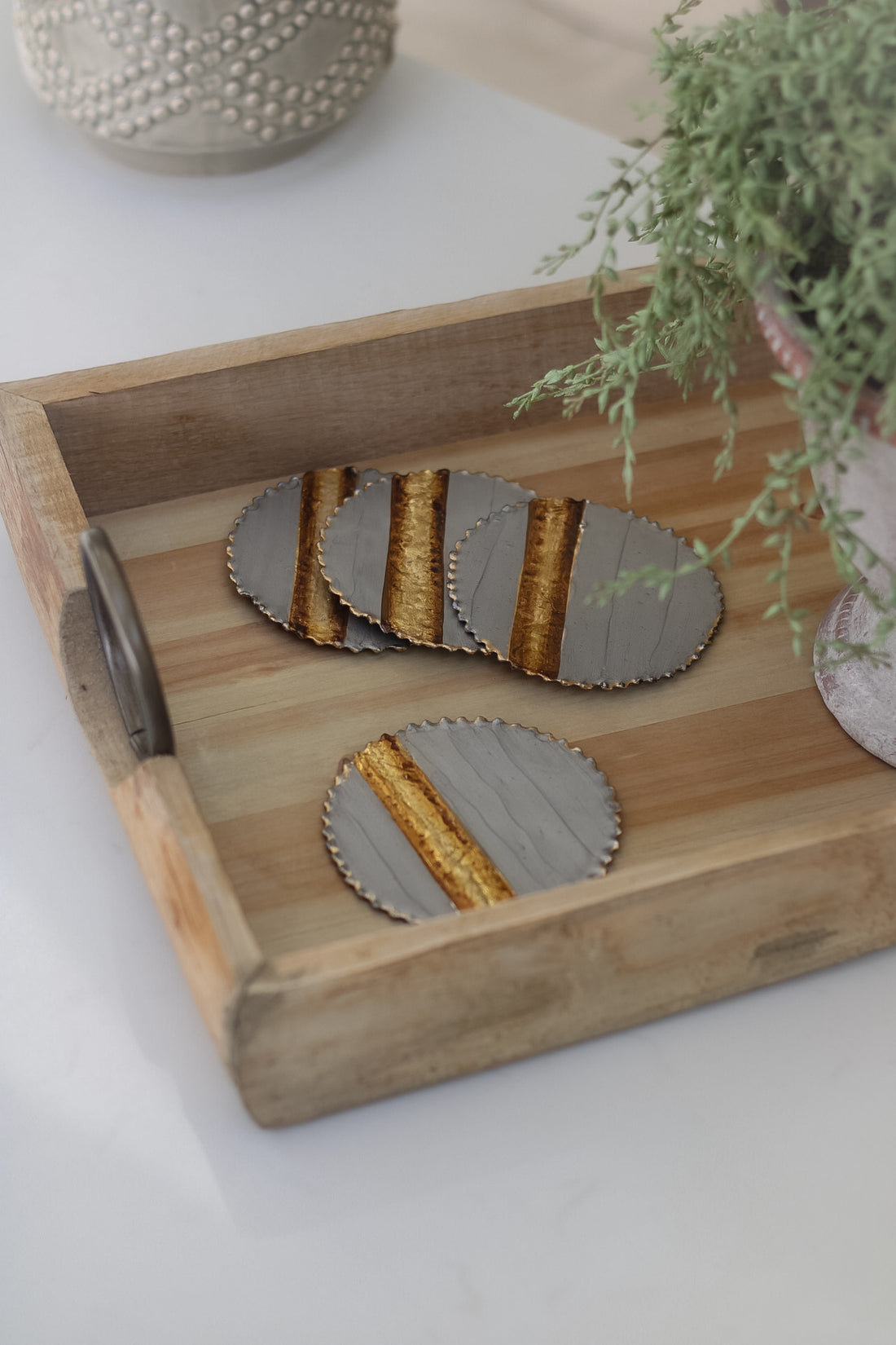 Grey and Gold Enamel Coasters for coffee table decor