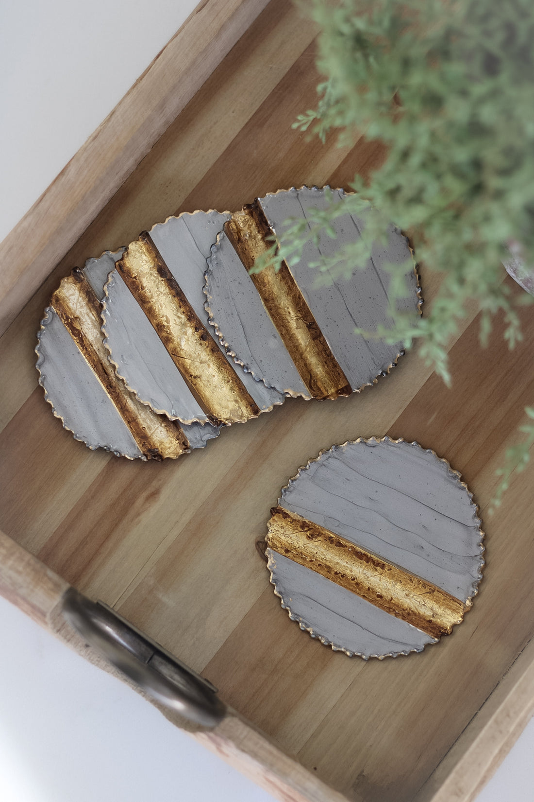 Grey and Gold Enamel Coasters for elegant home decor