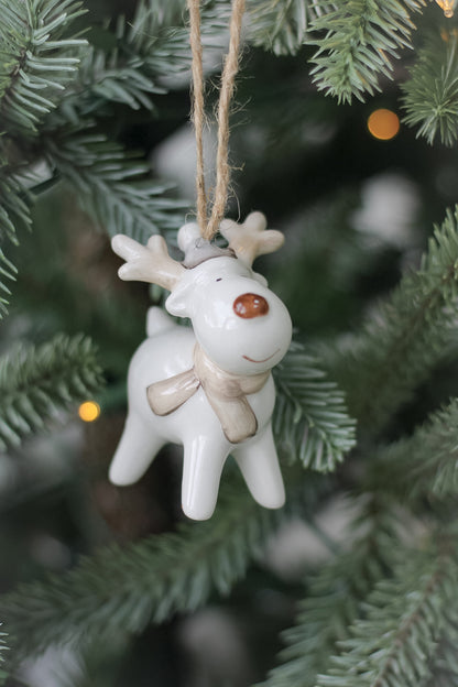 Grey and White Ceramic Reindeer Tree Hanger