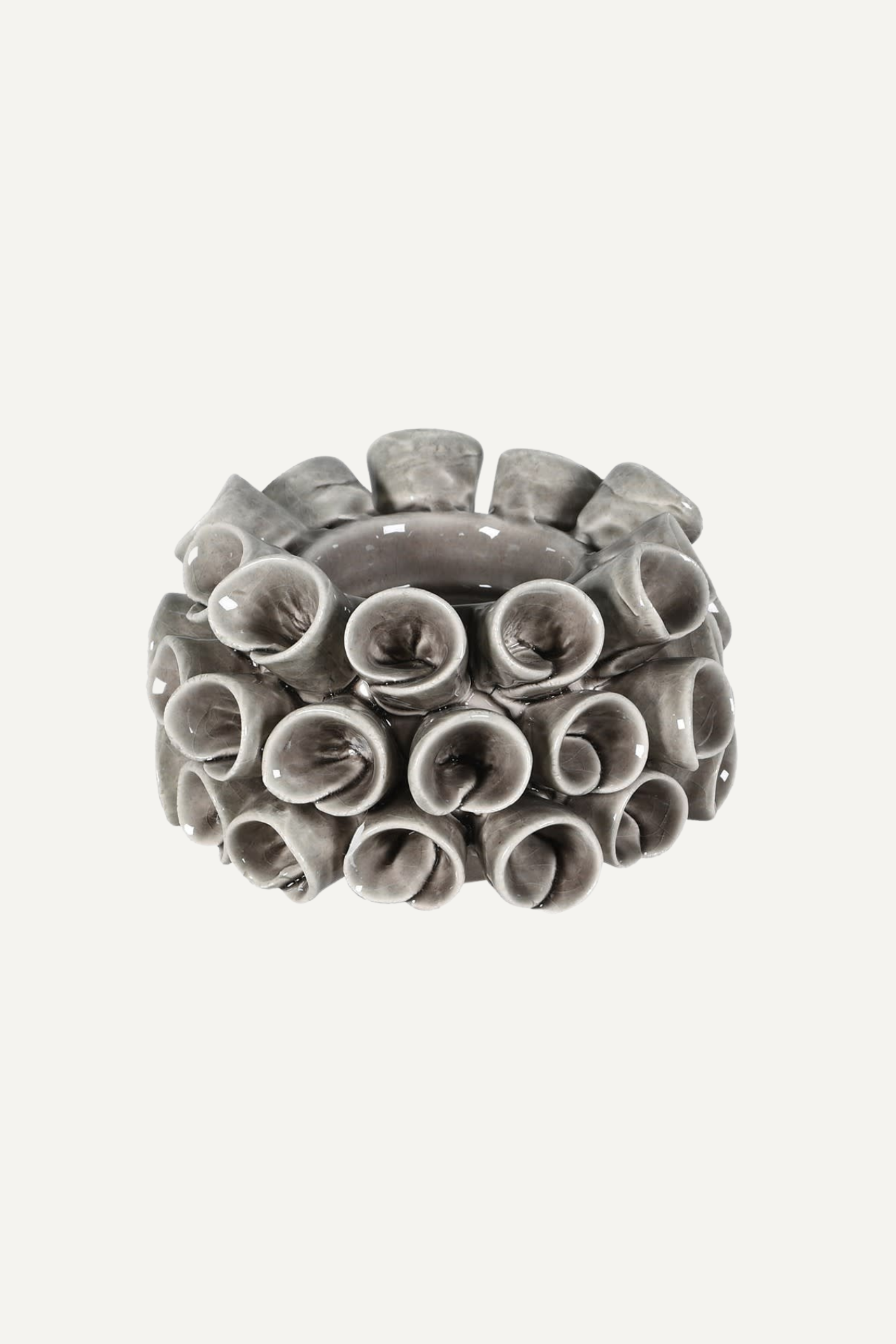 Grey petal ceramic candle holder for home decor