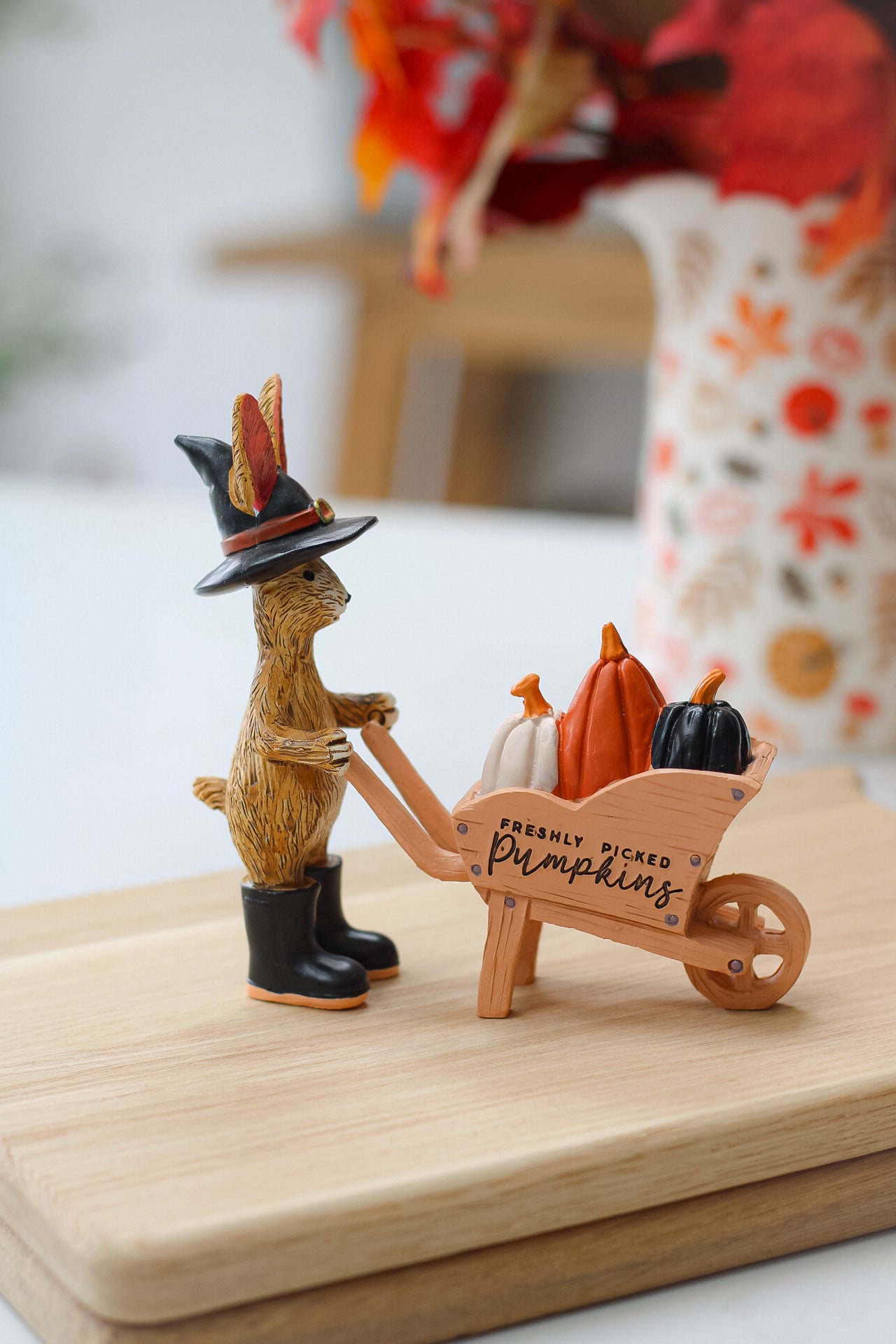 Halloween Wizard Rabbit with Pumpkin Wheelbarrow