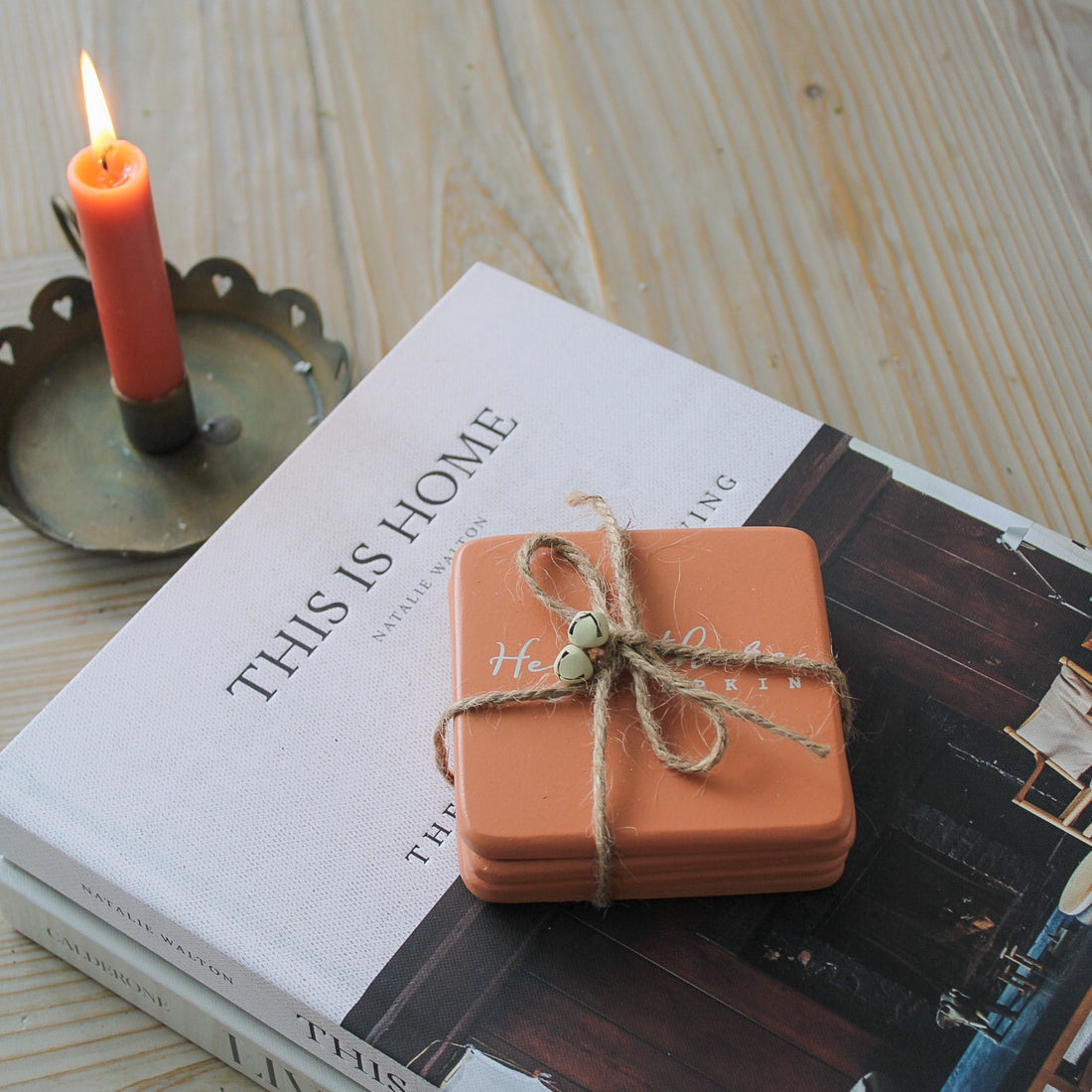 stack of autumn inspired ceramic coasters