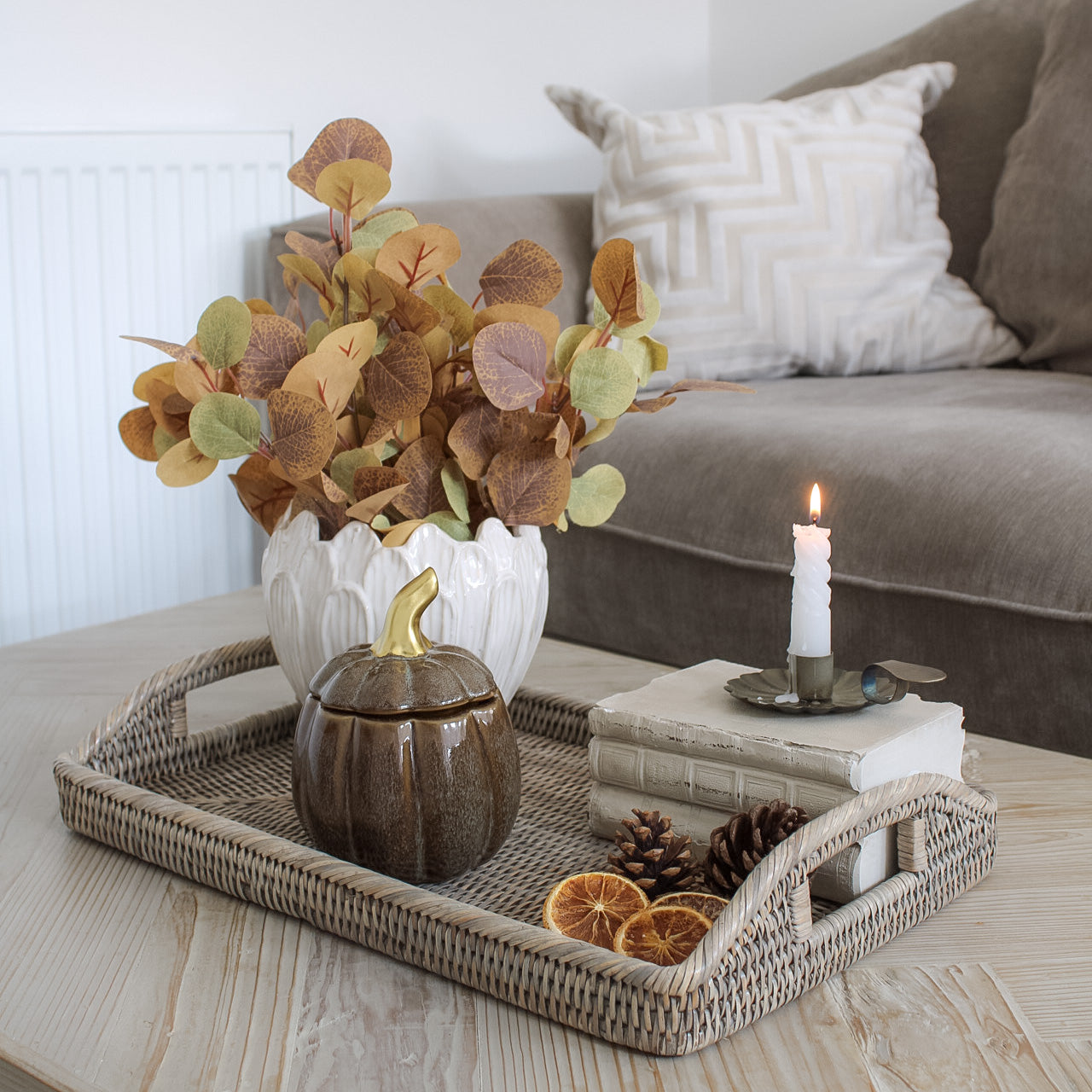 Grey Washed Natural Rattan Rectangular Tray