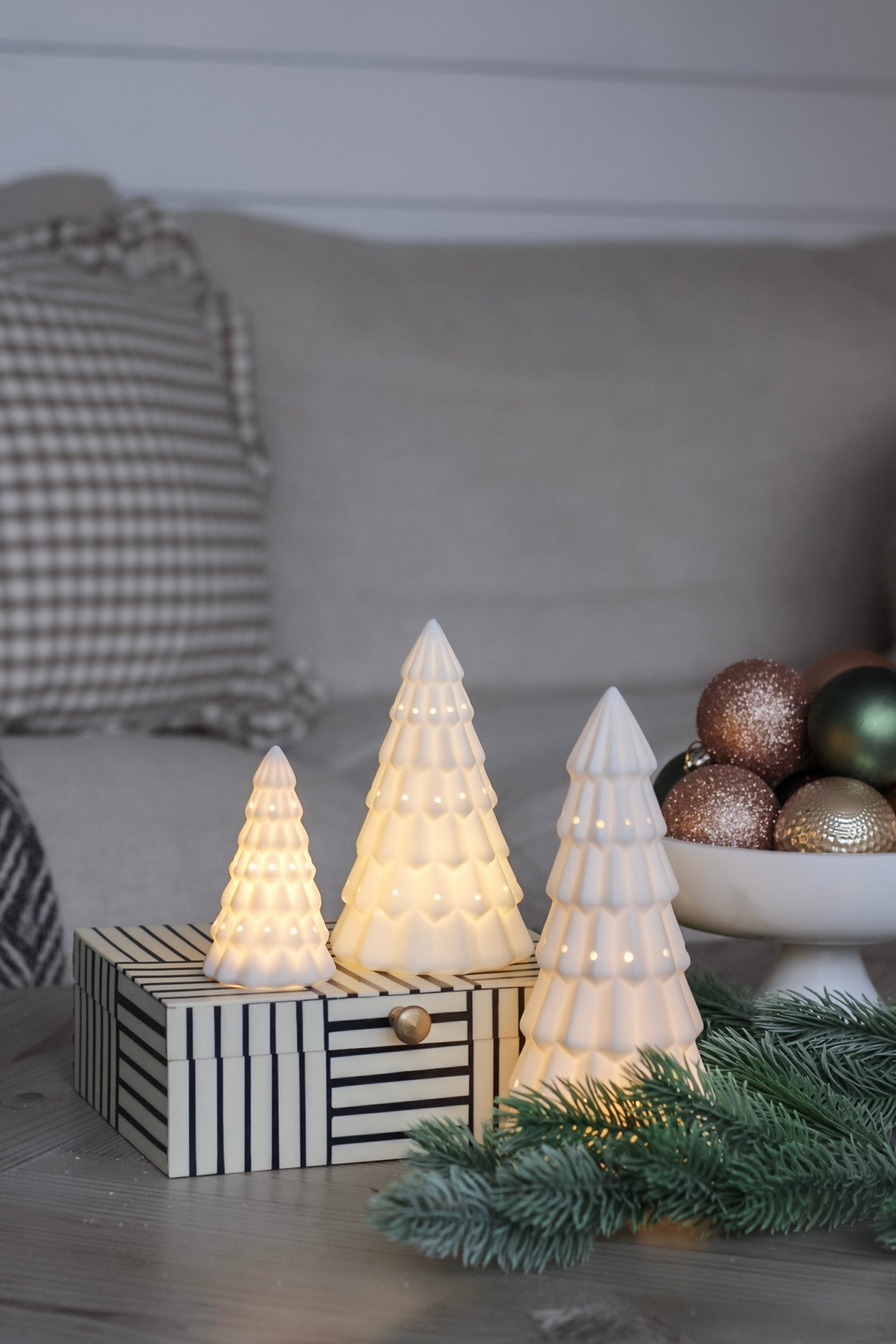 Patterned Matt White Ceramic LED Christmas Tree