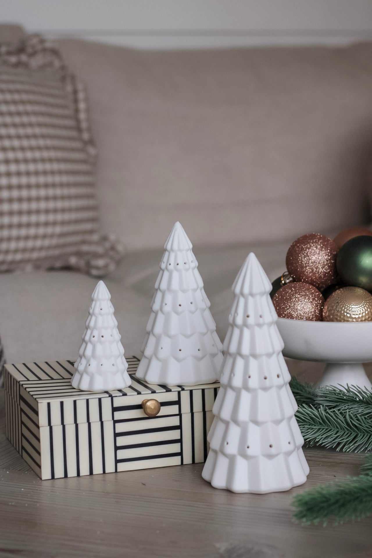 Patterned Matt White Ceramic LED Christmas Tree