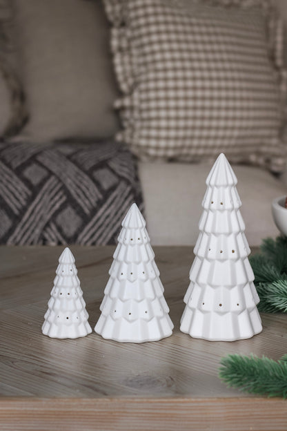 Patterned Matt White Ceramic LED Christmas Tree