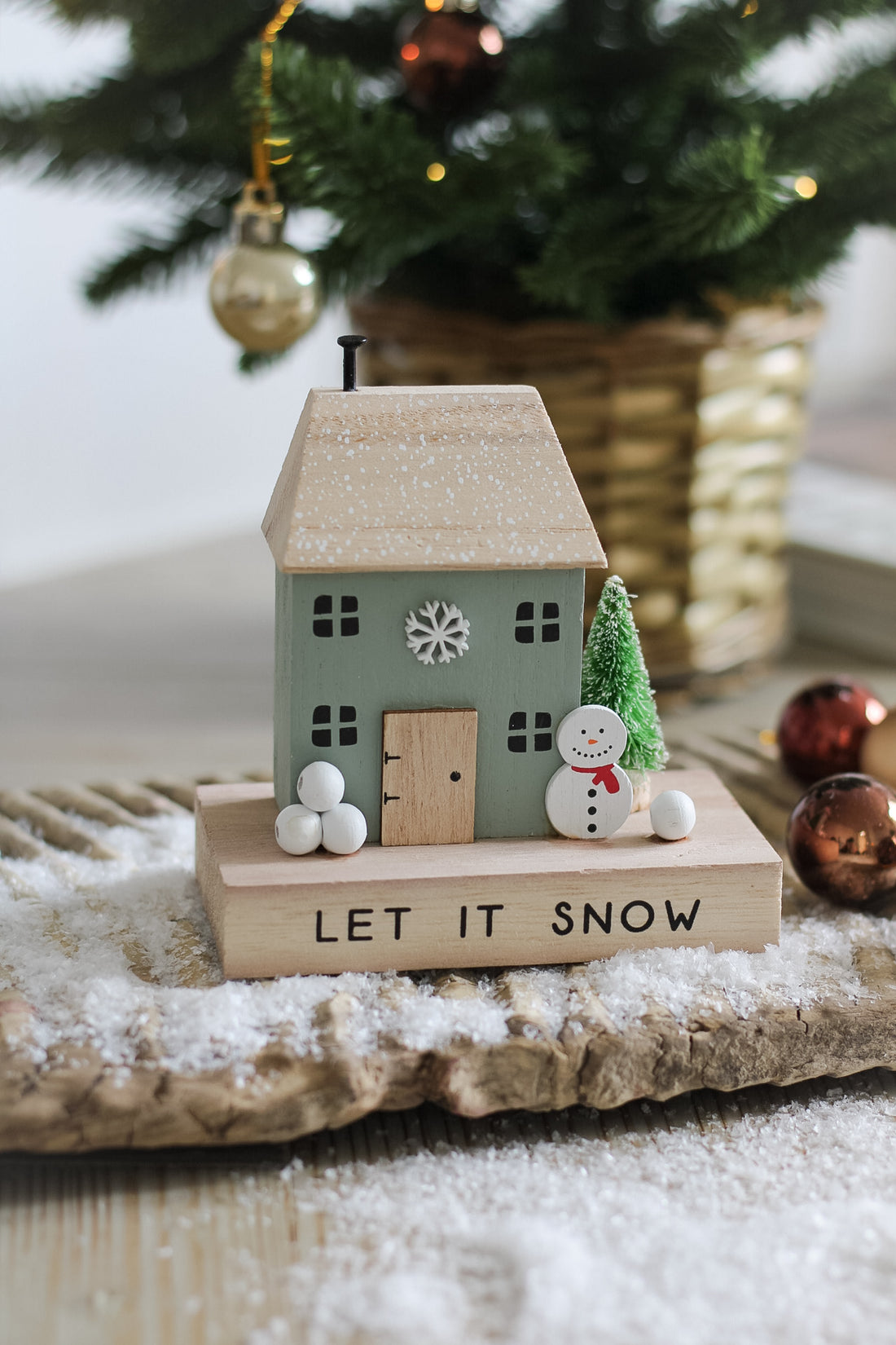 Let It Snow Wooden House Block