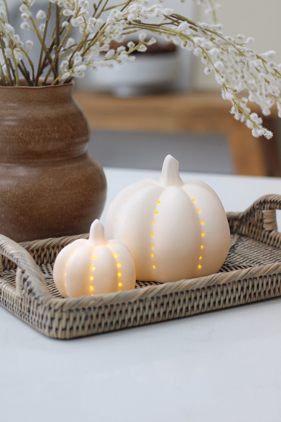 Matt White Ceramic LED Pumpkin