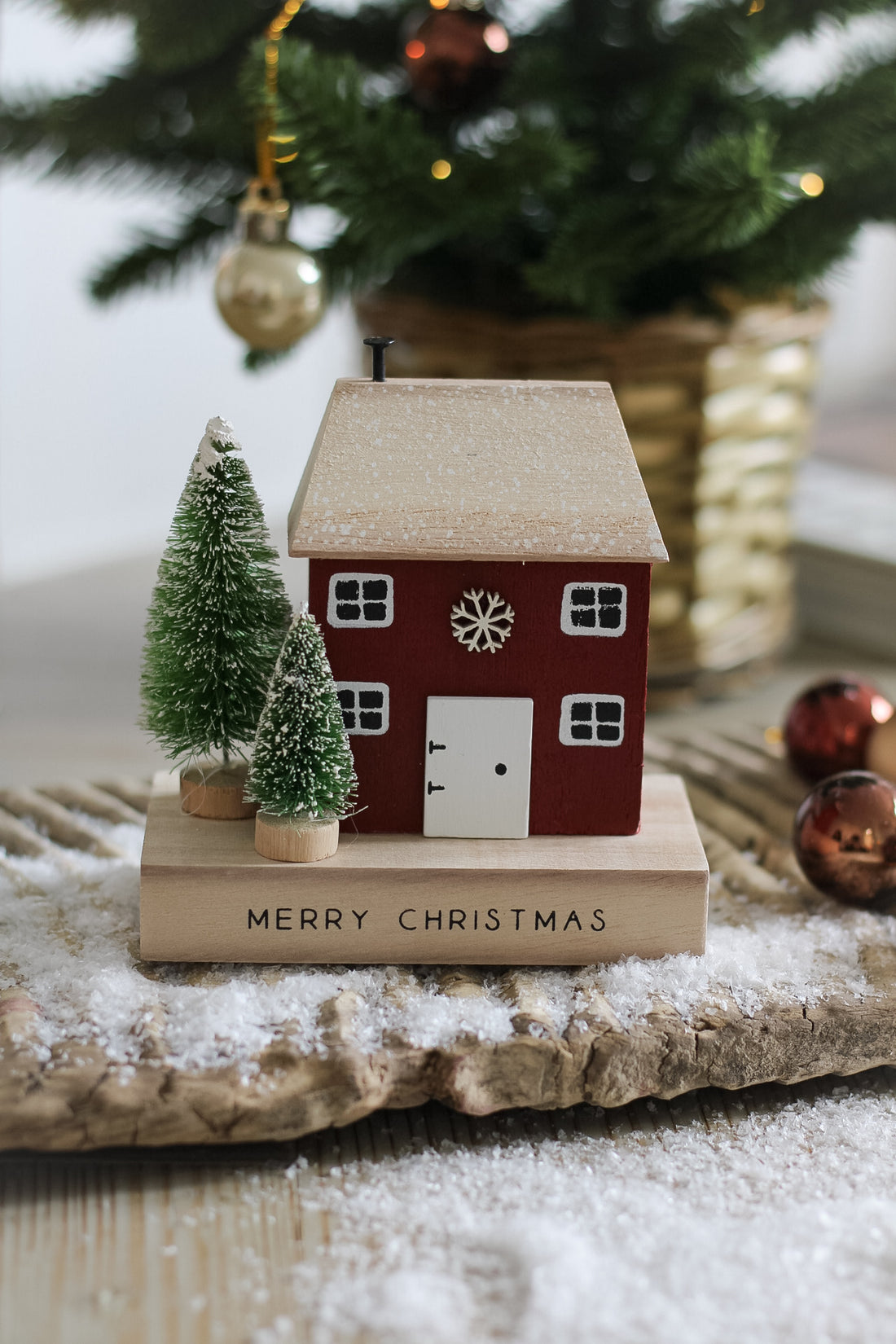 Merry Christmas Wooden House Block