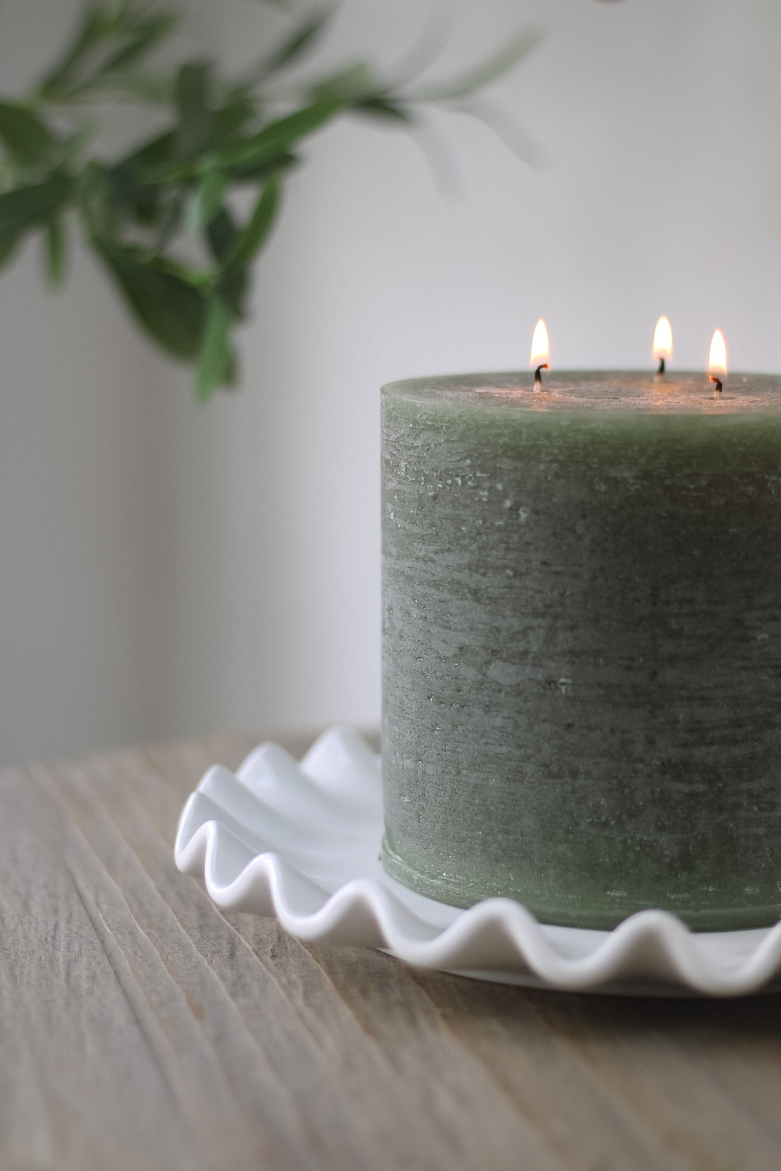 Moss Green Three Wick Pillar Candle