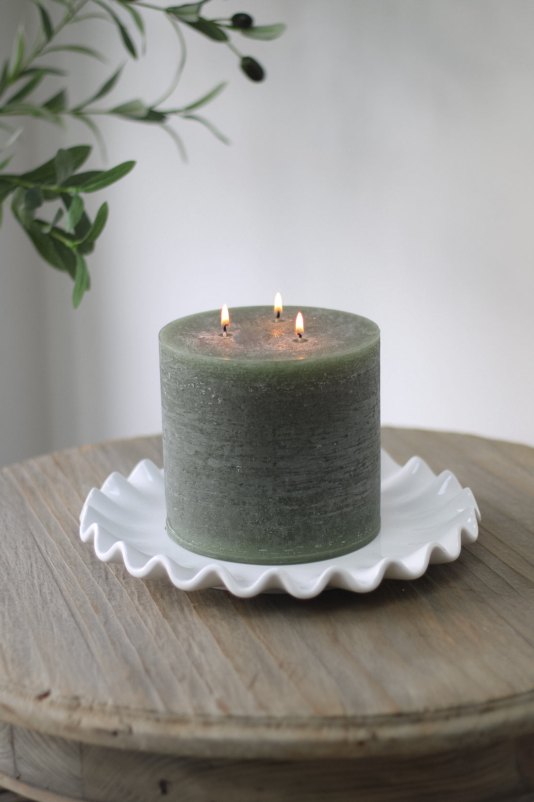 Moss Green Three Wick Pillar Candle