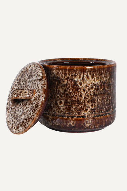 Mottled Brown Ceramic Lidded Jar