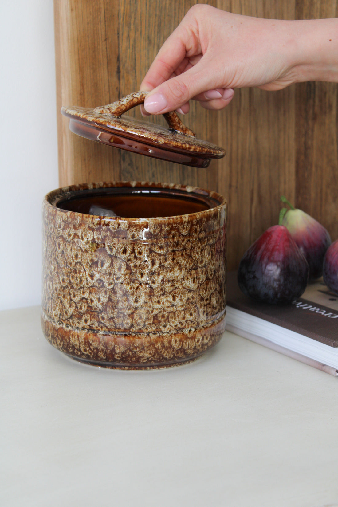 Mottled Brown Ceramic Lidded Jar