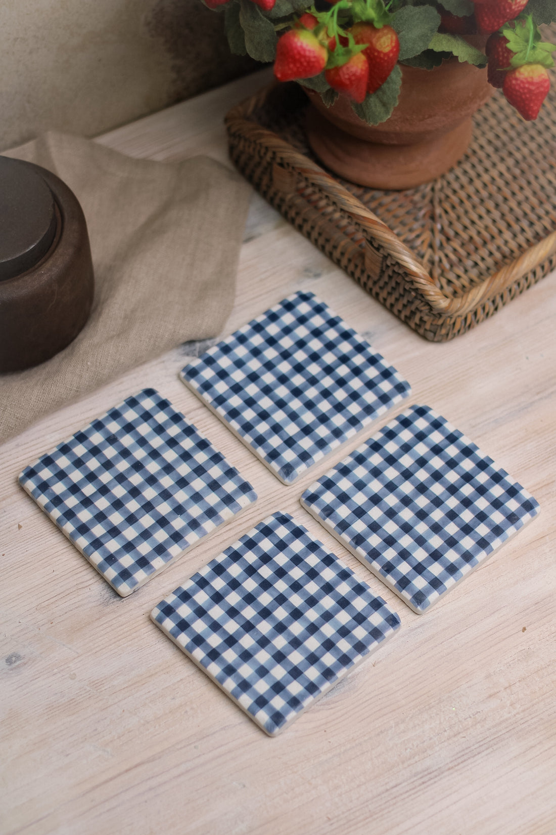 Navy Gingham Coasters 