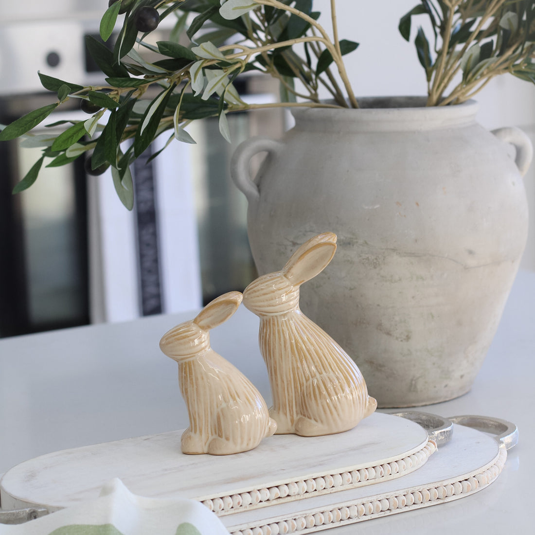 Neutral Sitting Ribbed Bunny for spring decor